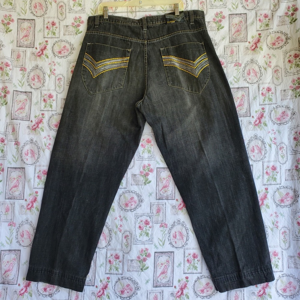 Evolution in Design Jeans Mens 40x34 Baggy Wide Street Skater Embroider Y2k 90s